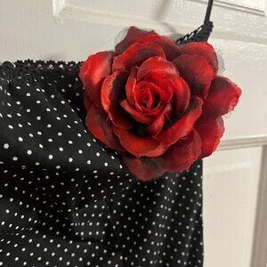 amy winehouse Y2K rockabilly poka dot Black Ruby Red Rose Dress